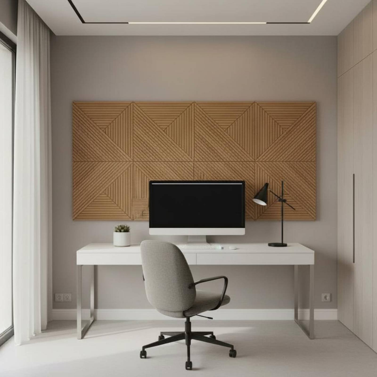 Acoustic Foam Panel - 木目調吸音パネル 残響軽減 立体装飾壁パネル 自己粘着吸音フォーム 耐火性