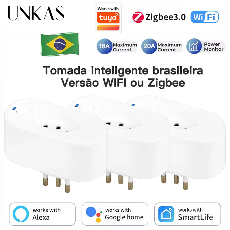 Home Cinema Alexa - UNKASはTuyaブラジルプラグWIFIまたはZigbee 16/20Aソケットに対応し、パワーモニター、Google Home Alexa対応音声コントロール、スマートコンセントを備えています。