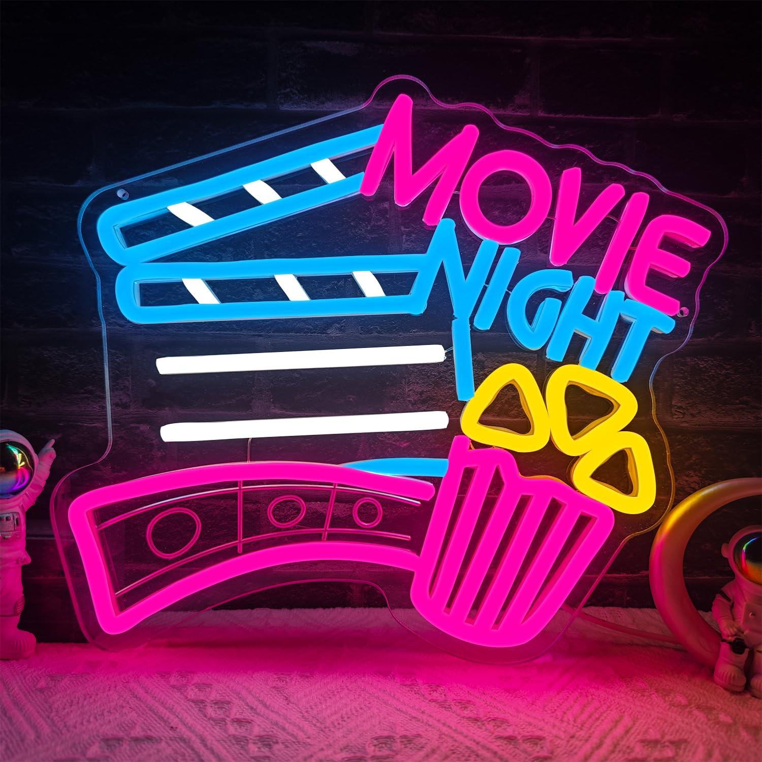 Home Cinema Gifts - ムービーナイトネオンサイン USB調光式LEDネオンライト ホームシアター 映画鑑賞室 シネマ 誕生日パーティー装飾