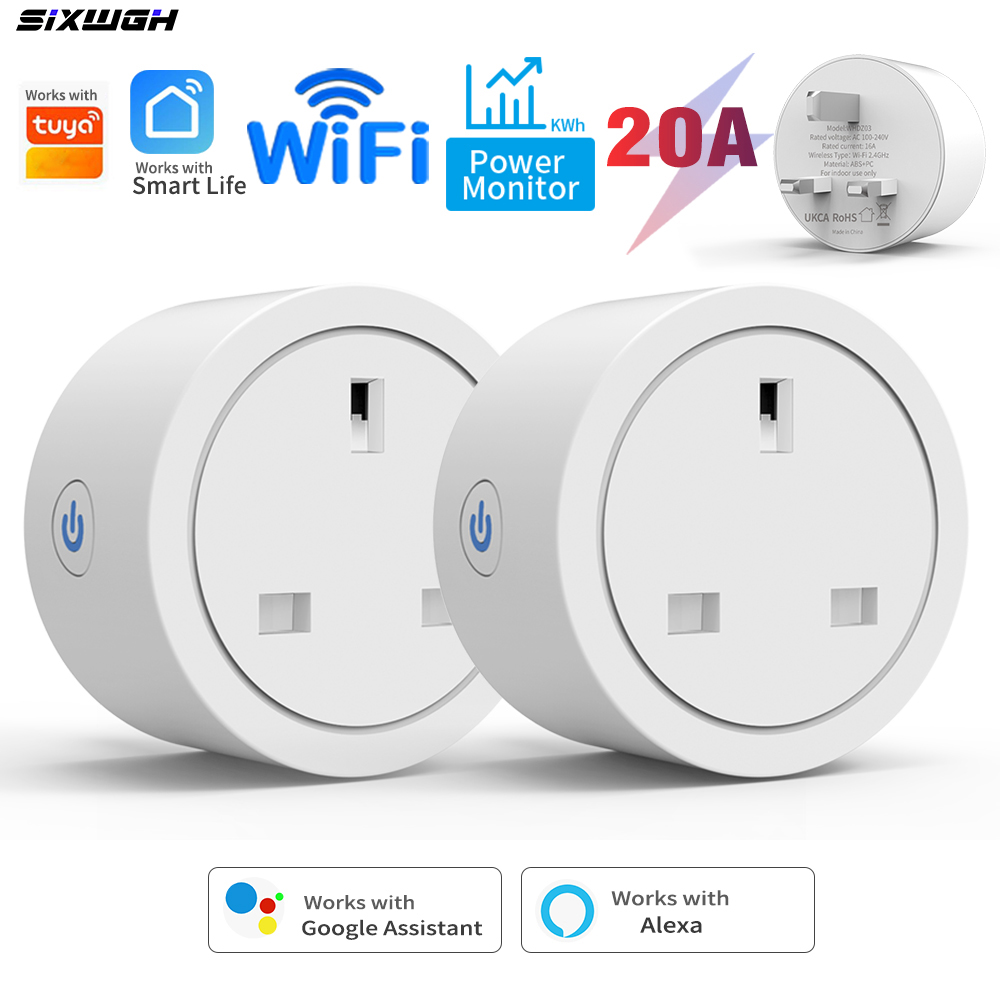 Home Cinema Alexa - 20A Tuya WiFiスマートUKプラグソケット、エネルギー監視、タイマー＆カウントダウン機能付き、Smart Lifeアプリ、Alexa、Google Home対応