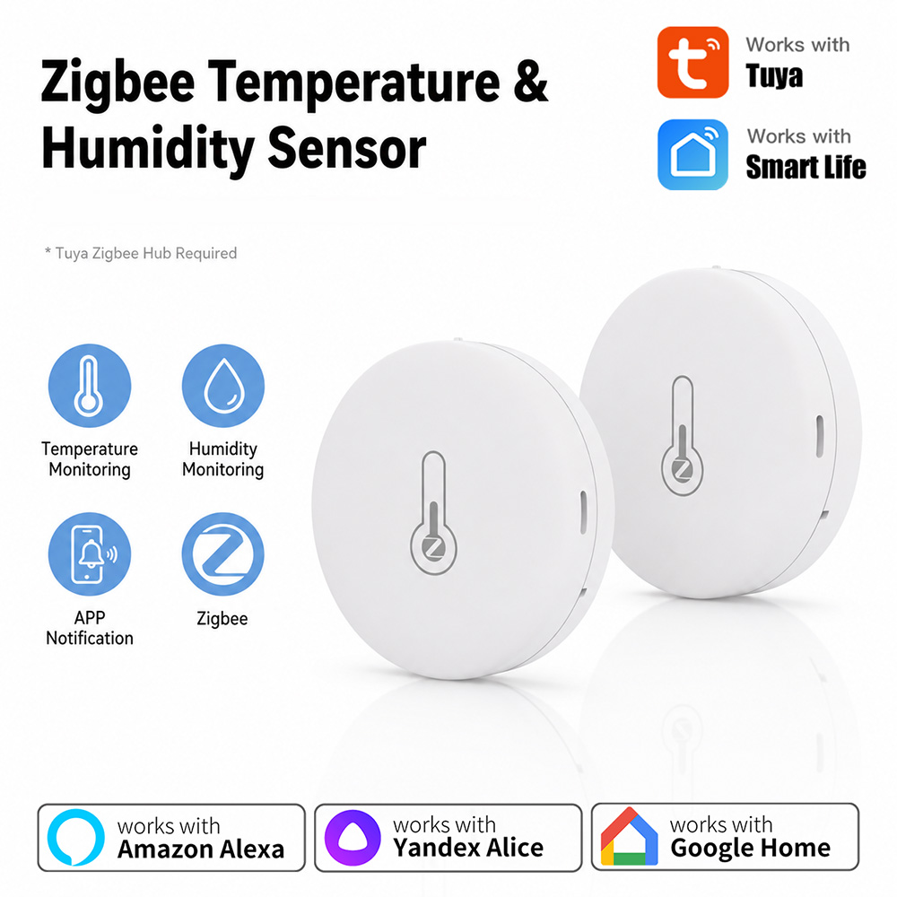 Home Cinema Alexa - Tuya Zigbee 温度と湿度センサー スマートライフアプリによるミニリモートモニター バッテリー駆動 Alexa