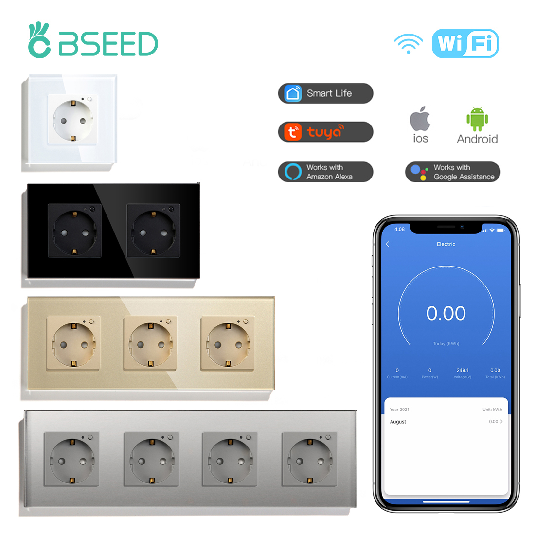 Home Cinema Alexa - BSEED EU 電気 Wifi スマートソケット壁プラグ電源モニタータイミング機能 Tuya