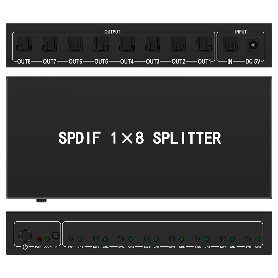 Home Cinema Choice - Toslink-デジタル光オーディオスプリッター,1 in 8出力,光ファイバー,ホームシアター用のpdifスプリッター,スピーカー,プレイステーション,テレビ,DVD再生