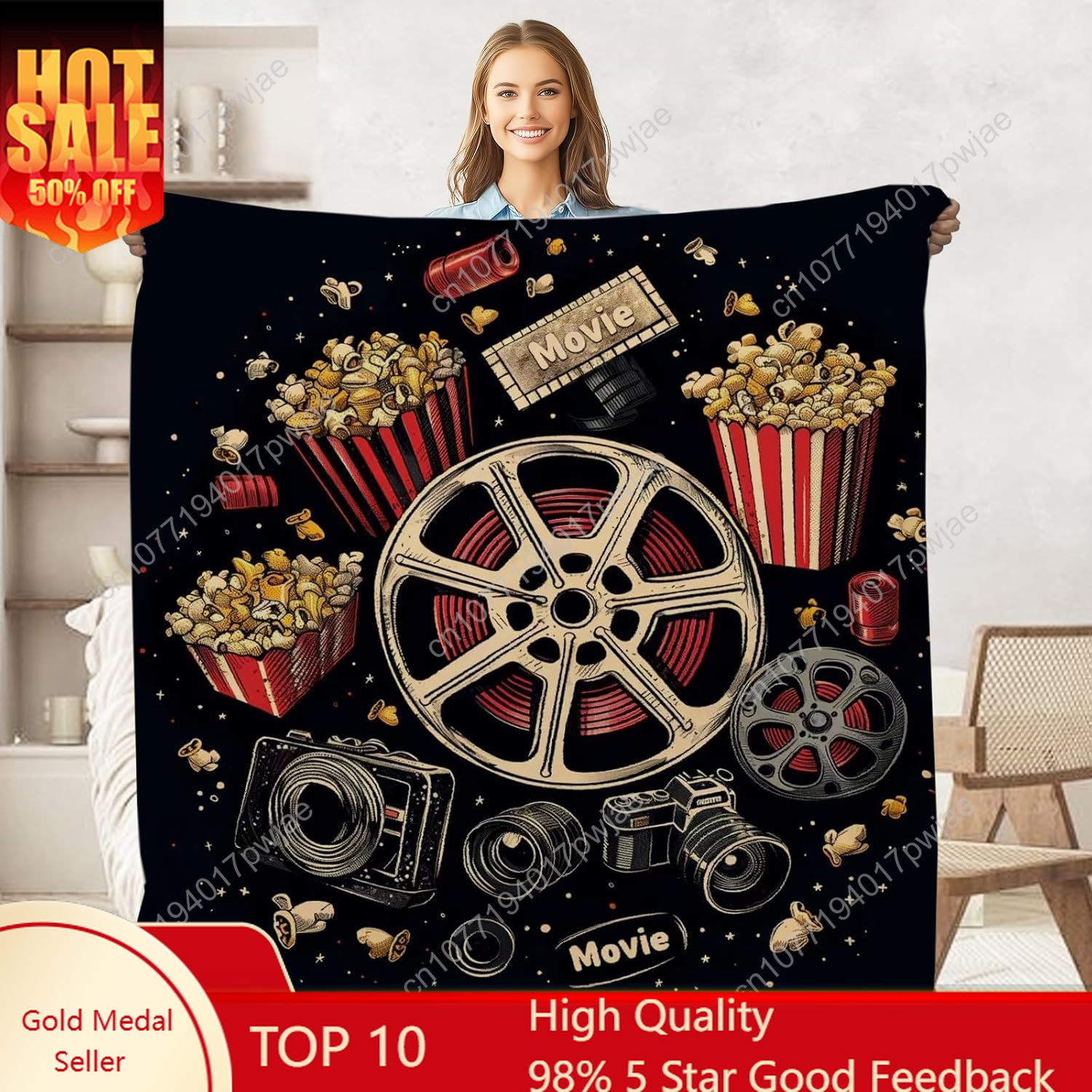 映画チケットポップコーンスローブランケット、大人と子供向け、 - Home Cinema Gifts のレビューと価格
